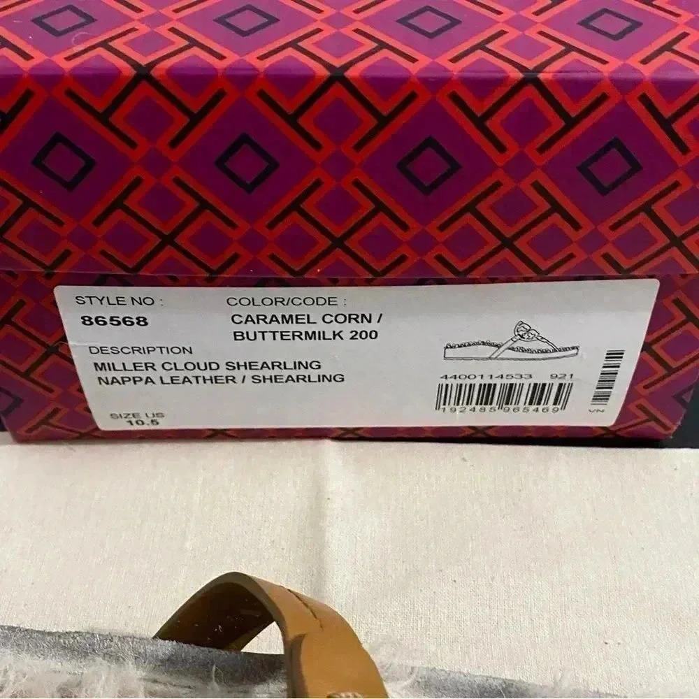 Tory Burch Miller Sandals Size 10.5 Leather Cloud Shearling Neutral Box Dust Bag - Picture 12 of 13